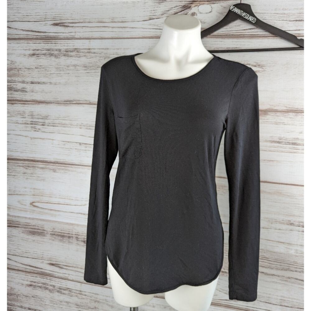 Joan Cass Studio Black Pocket Long Sleeve Tee Size Medium
